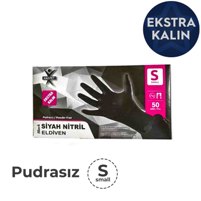 Ekstra Kalın Pudrasız Siyah Nitril Eldiven Small (Küçük) - 1