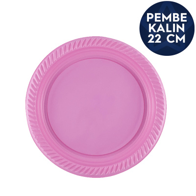 Plastik Parti Servis Tabağı (Kalın) 22 cm Pembe - 1