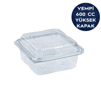 Sızdırmaz Gıda Kabı Kare Yüksek Kapak 600 cc (17,6 gr) - 1